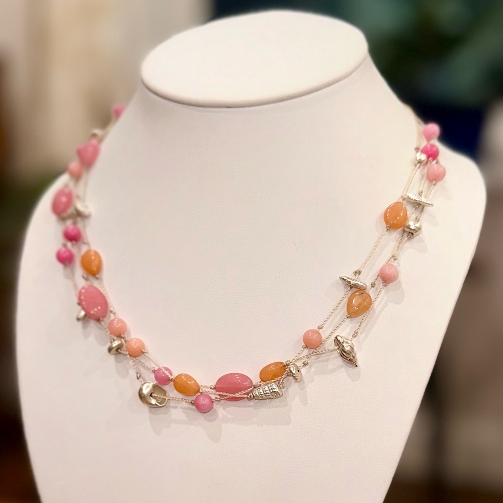 Talbots Seashell Pink & Orange Beaded Multi-strand Necklace
